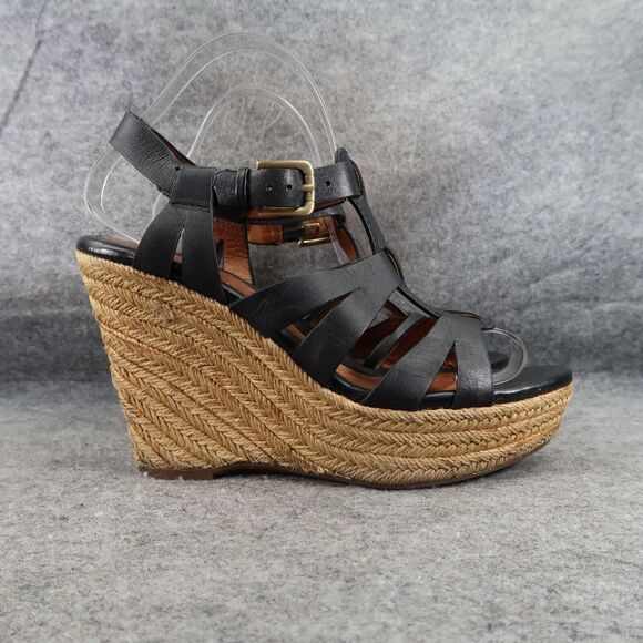 Sofft Shoes Womens 8.5 Sandals Wedge Espadrille Leather Strappy Platform Black - Picture 14 of 14